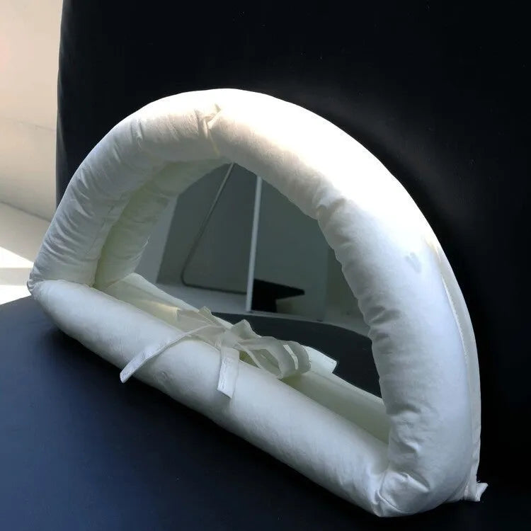 Soft cotton-filled fabric mirror in black, white or sapphire blue colour measuring 23x40cm