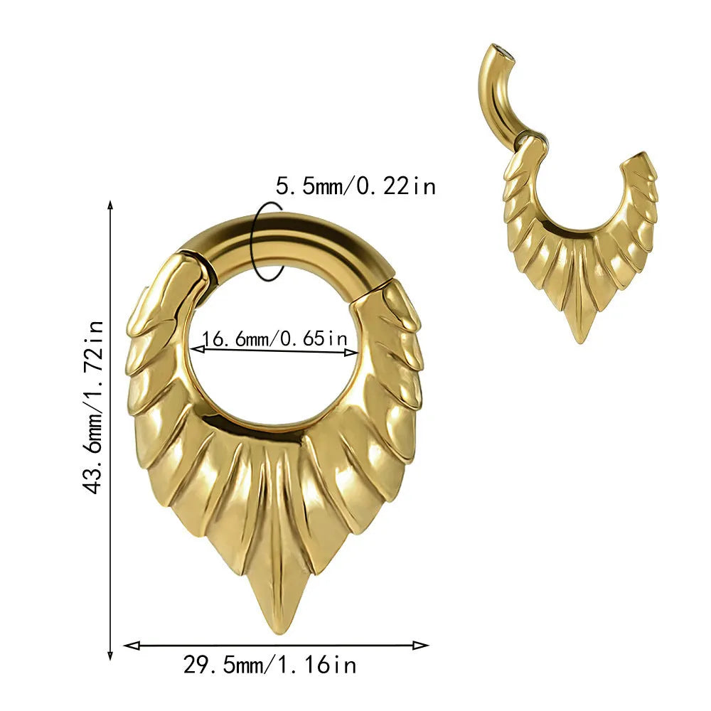 Stainless steel drop-shaped ear extender with totem design for stretched earlobes in style variations