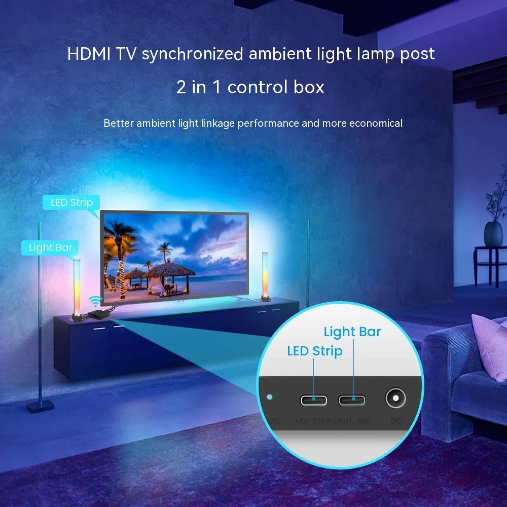 Smart LED TV backlight strip with app control in graffiti design showing three length options