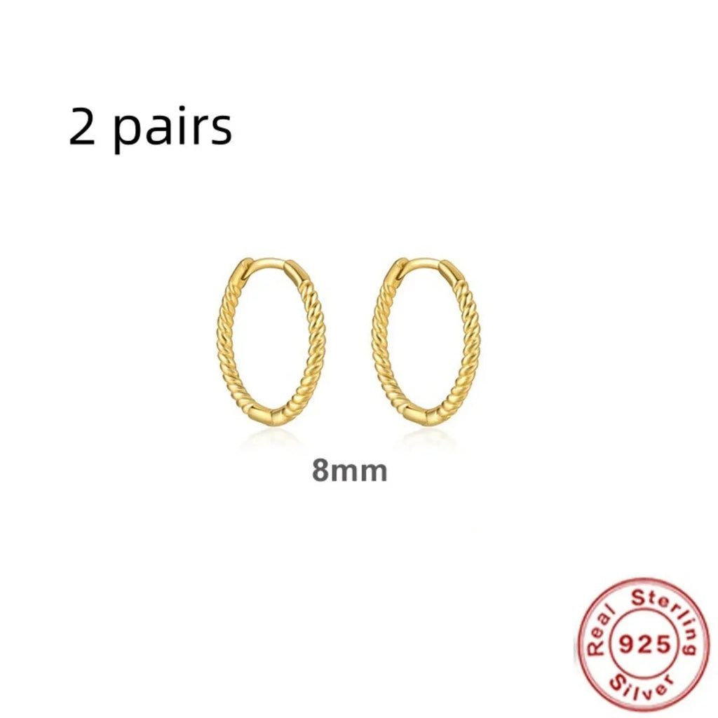 Sterling silver twisted string round earrings in gold or white gold colour