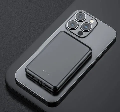 Black and white electric heating vest power bank showing compact 97mm by 64mm size.