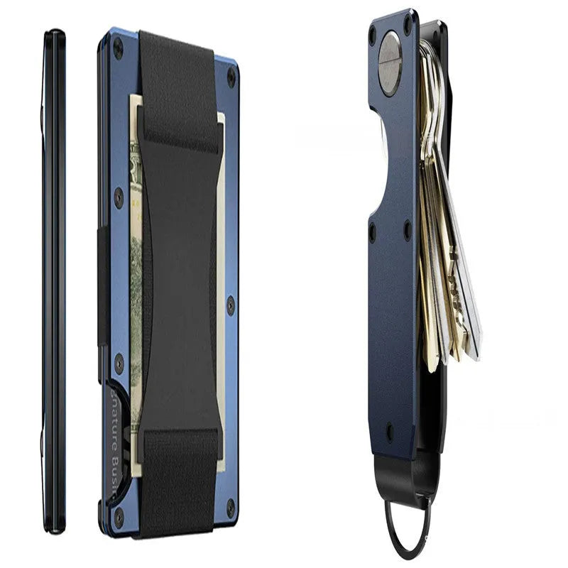 Metal card bag wallet with RFID anti-theft blocking, solid colour, frosted finish, unisex coin and card holder