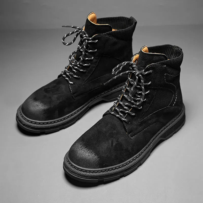 Men's vintage Martin boots in black with microfiber leather upper and rubber sole