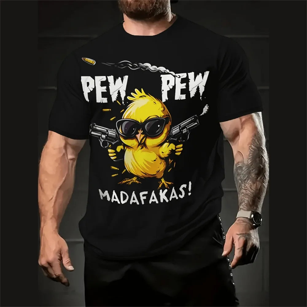 Men's loose fit casual t-shirt with 3D cartoon graphic print in milk silk linen fabric