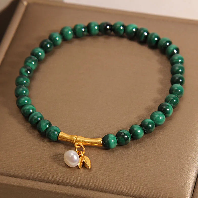 Women's white crystal lucky bamboo bracelet with adjustable closure