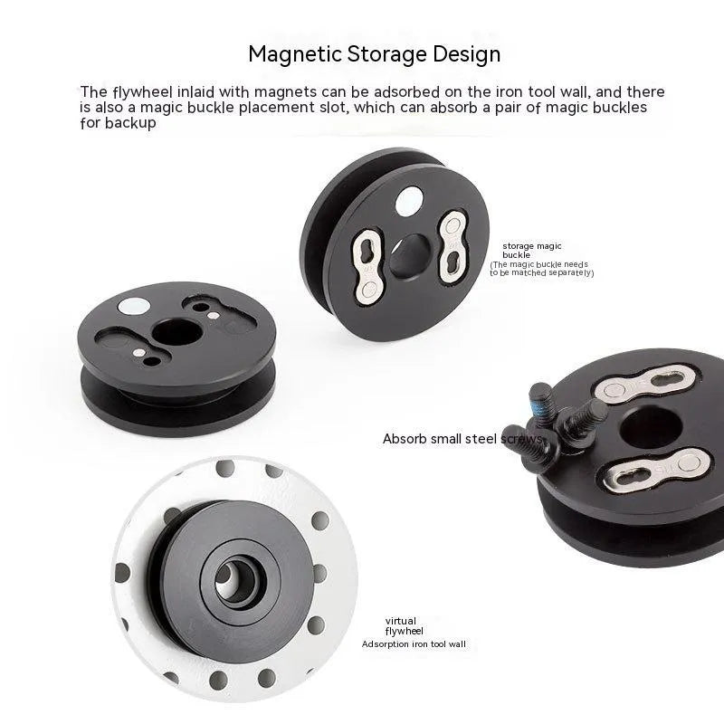 Aluminium bicycle chain holder tool showing three versions: Barrel Shaft, Basic, and Quick Release.