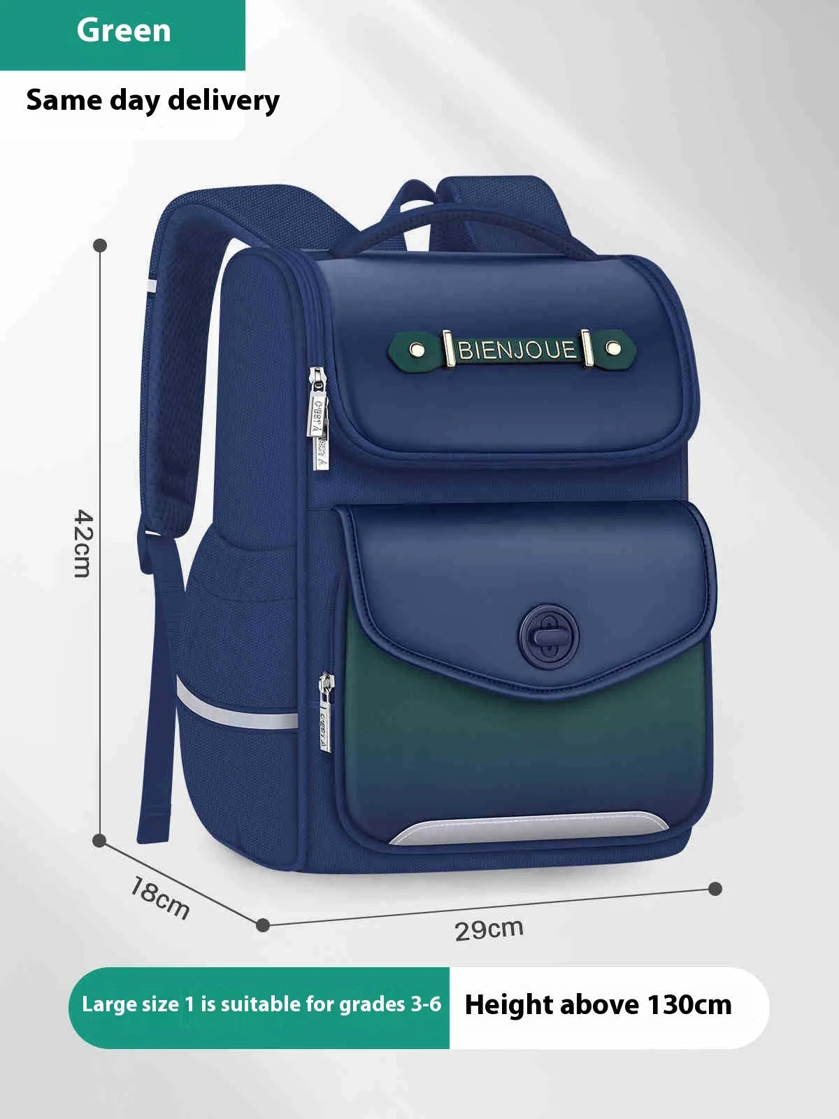 Girls waterproof schoolbag in pink, purple and green colours with large and small size options