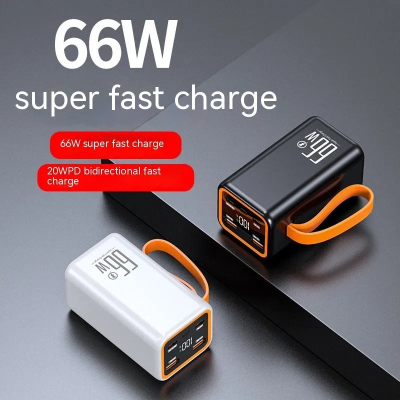 Black and white PD66W fast charging 20000 mAh power bank with creative design.