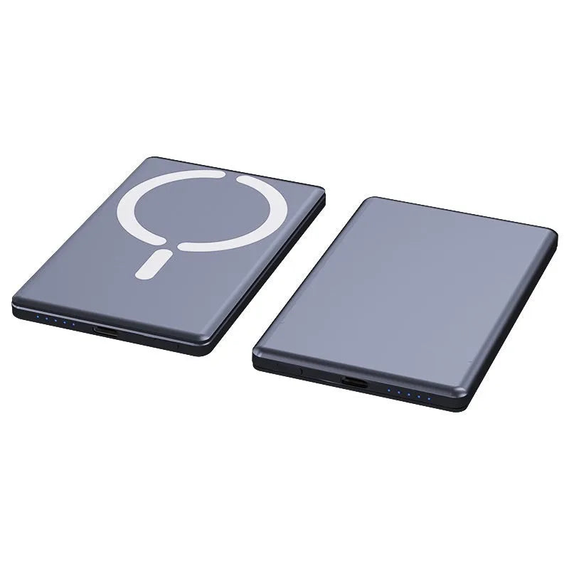 Ultra-thin magnetic power bank with alloy shell in dark gray silver black or violet