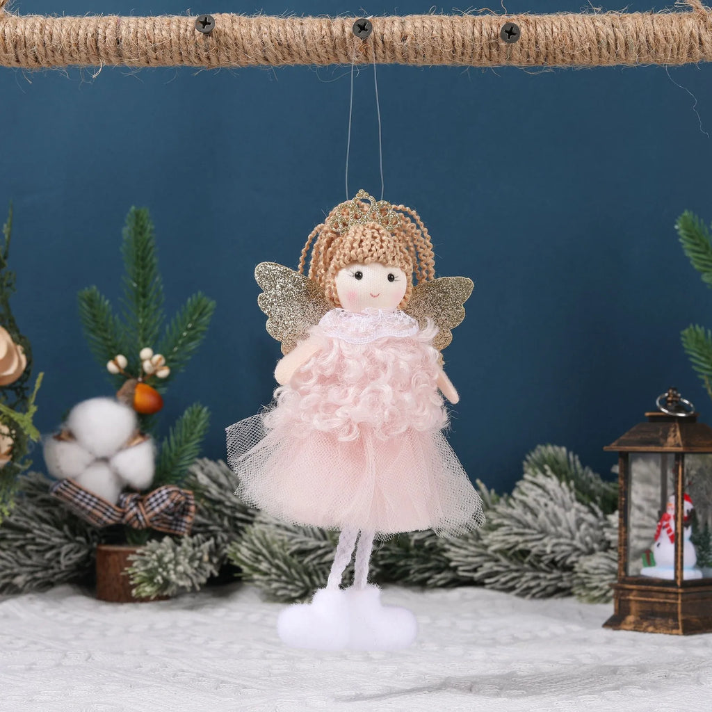 Christmas angel girl hair pendant made from cloth fabric in white, pink and khaki colour options