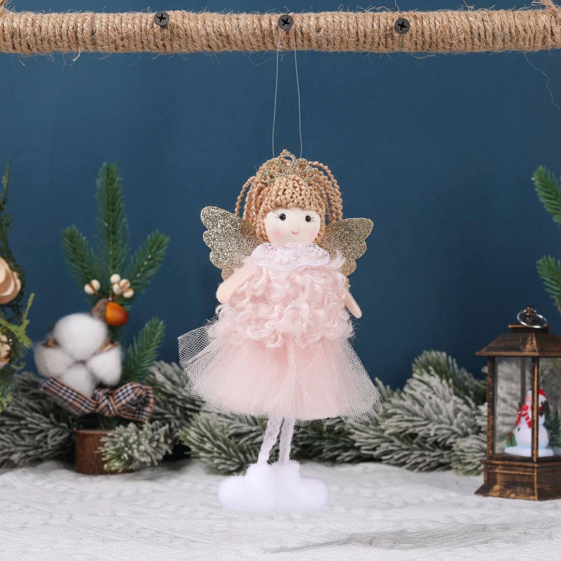 Christmas angel girl hair pendant made from cloth fabric in white, pink and khaki colour options
