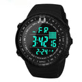 Black waterproof digital watch for men with large 54.74mm dial and PU strap