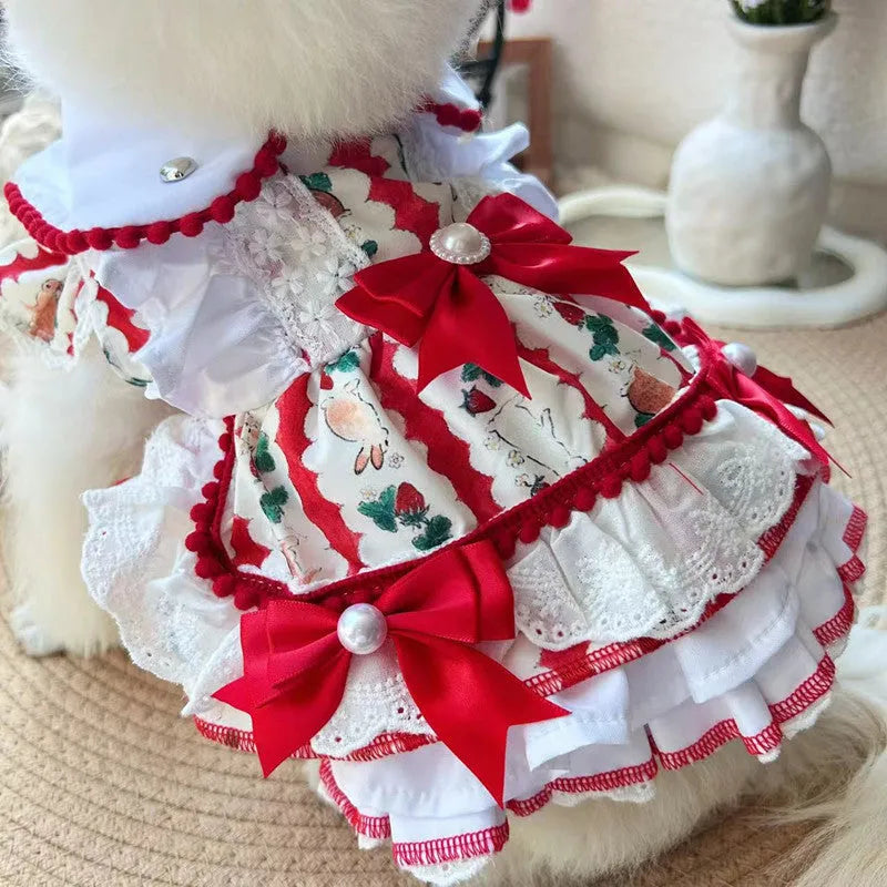 Polyester rabbit design princess skirt for small dogs showing size options XS to XL