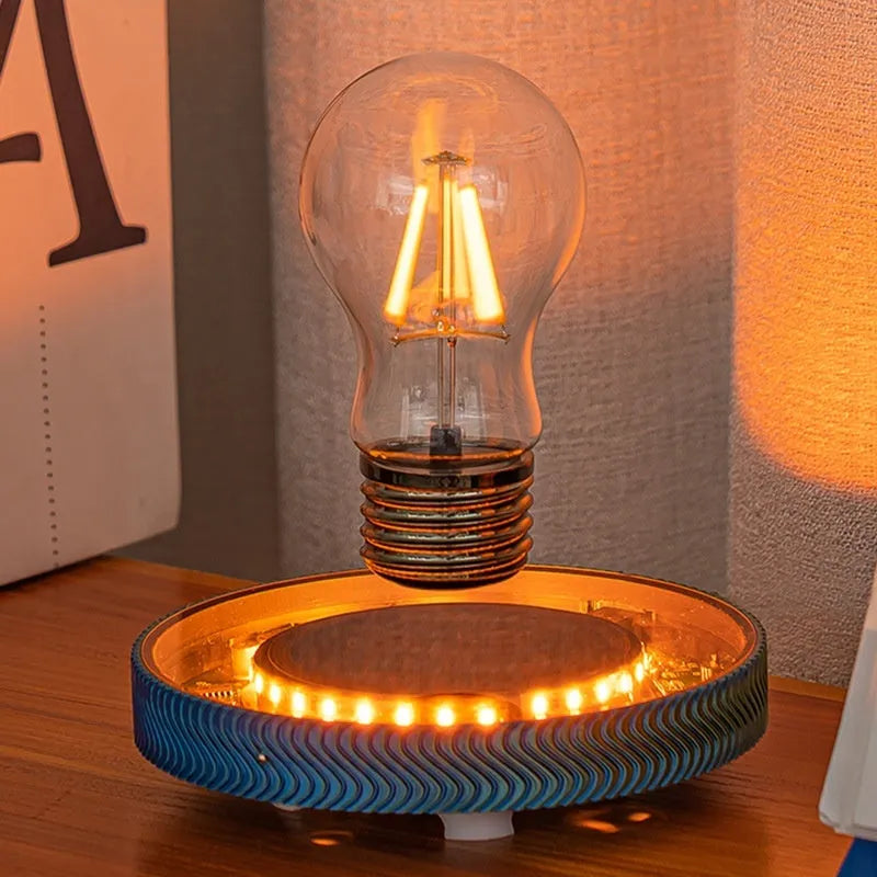 Magnetic suspension moon night lamp floating above base with 3D-printed celestial design