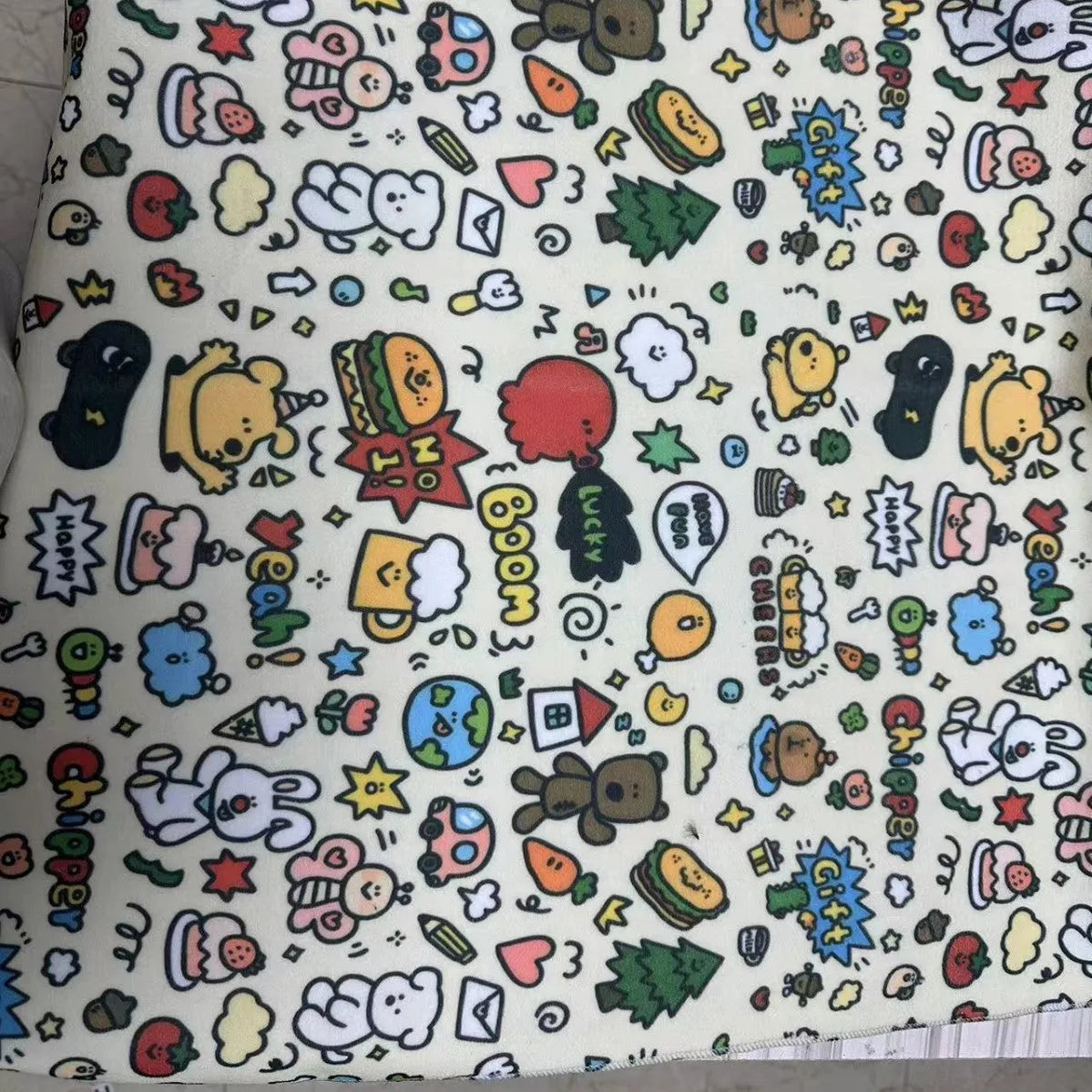 Cartoon cat printed nylon cosmetic bag in blue puppy design with zip, shown in large size.