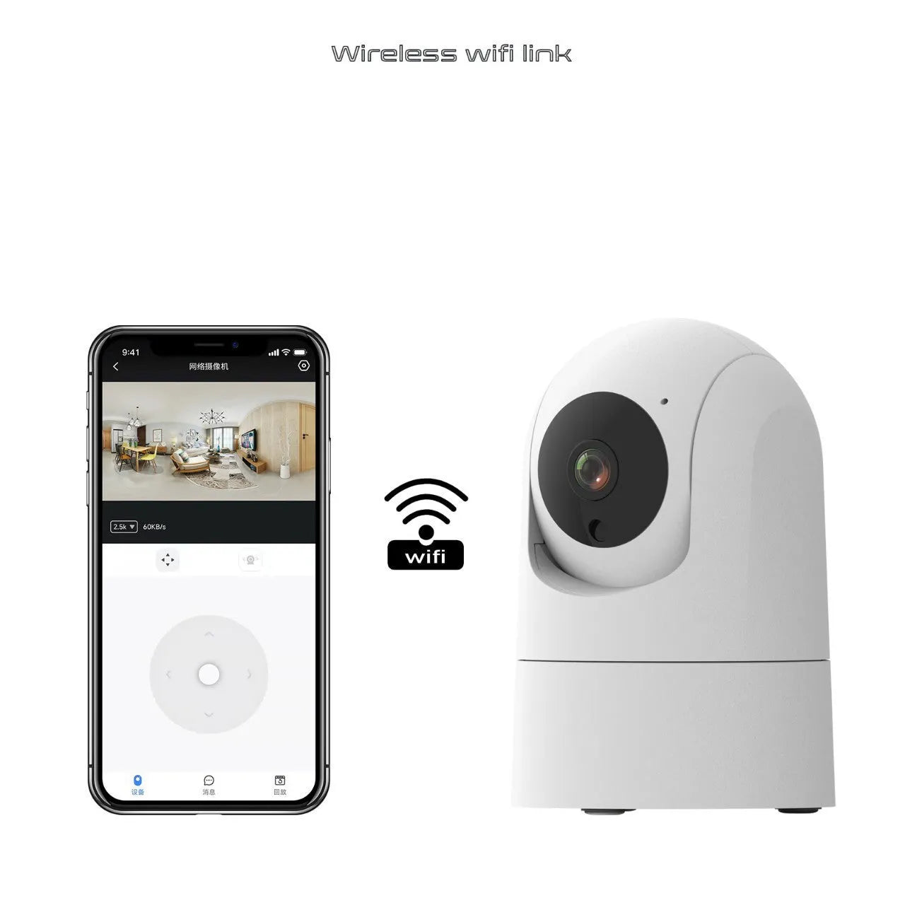 White indoor security camera with lens on a stand, showing compact design.