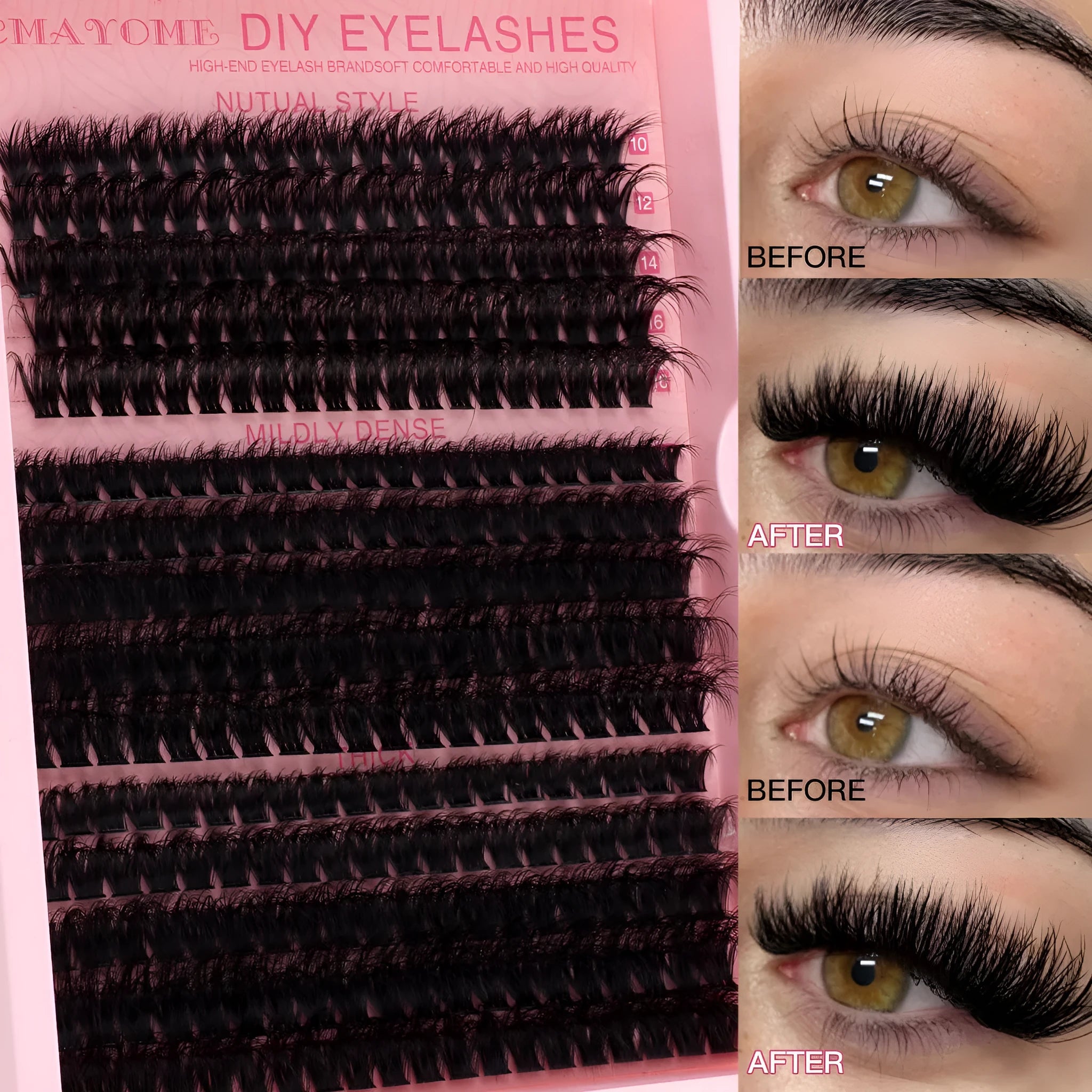 DIY false eyelashes extension suit showing single cluster lashes and eyelash tweezers