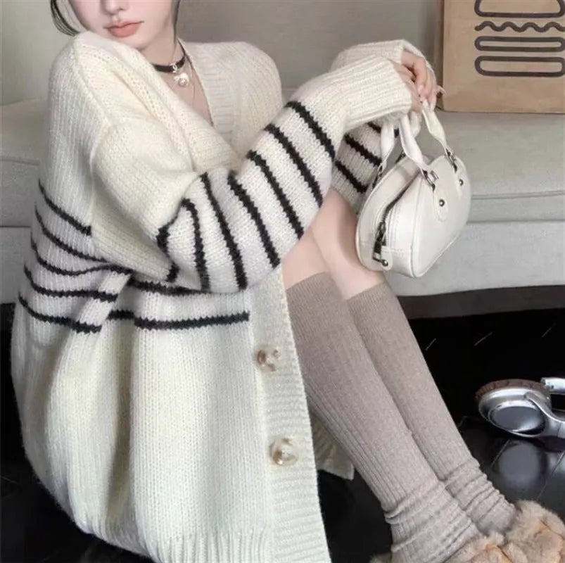 Button cardigan with 3D pattern in Japanese Korean casual style