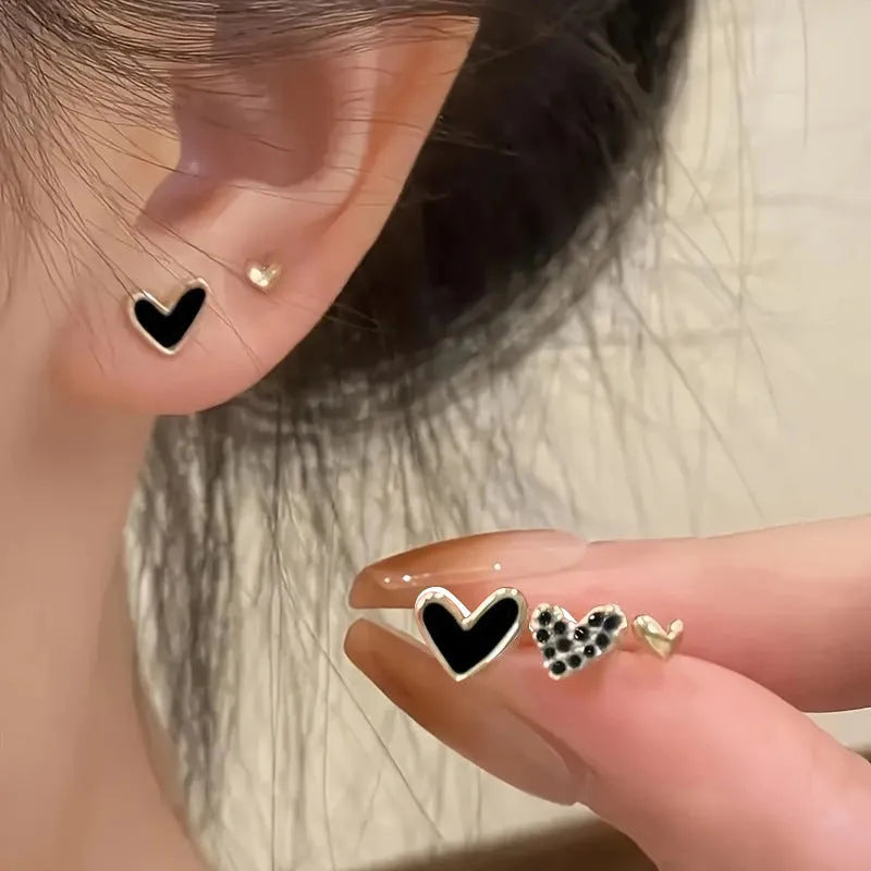 Three pairs of heart-shaped electroplated alloy earrings in girly style with love elements