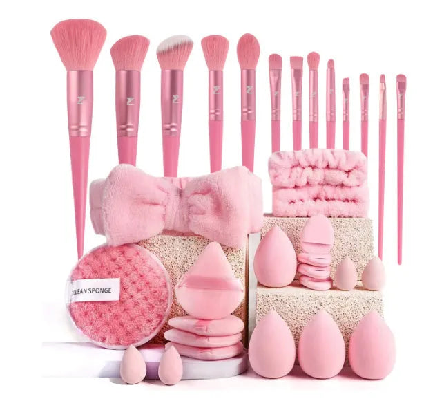 Beauty tool set with hydrophilic non-latex sponges in brown, pink and purple colour options