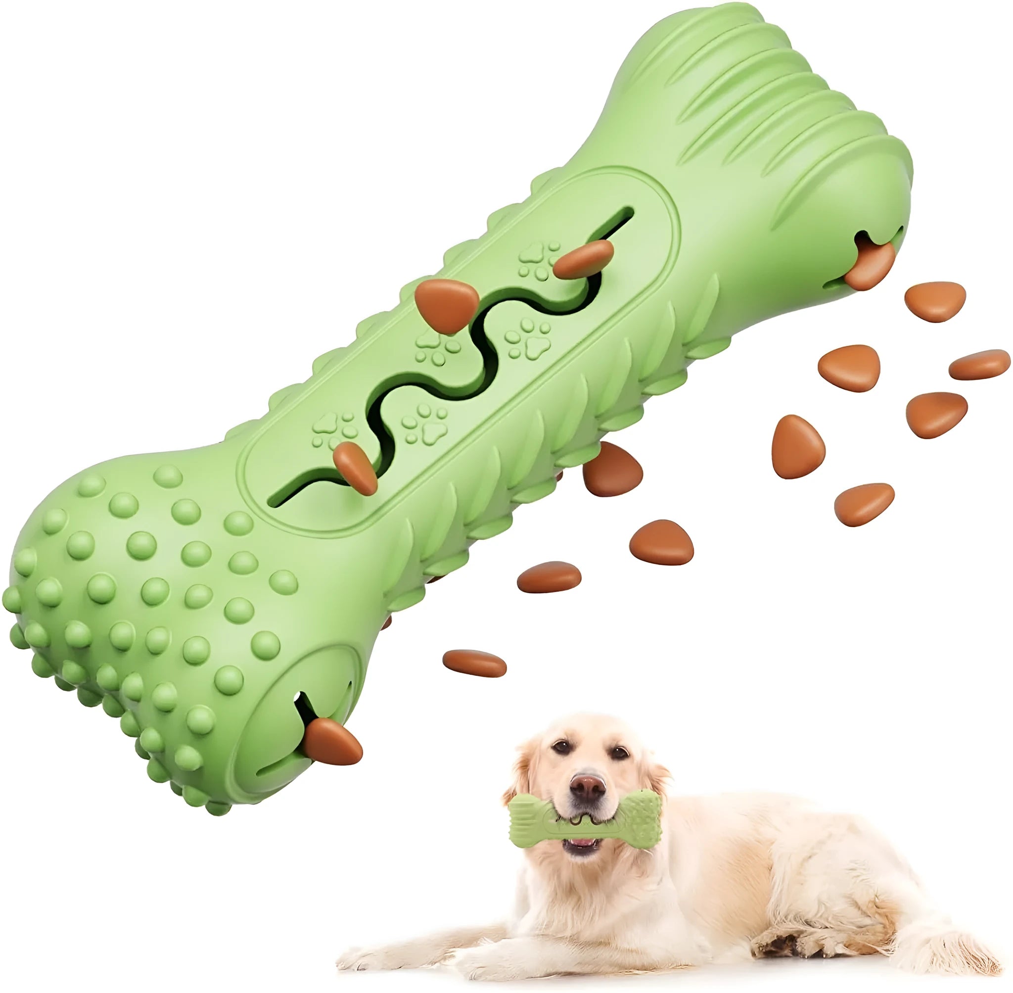 Blue green orange bone-shaped natural rubber dog chew toy for aggressive chewers