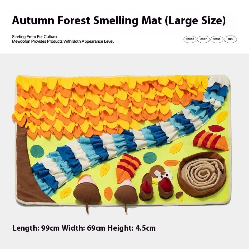 Plastic fabric dog sniffing mat with food hiding design in garden camping theme