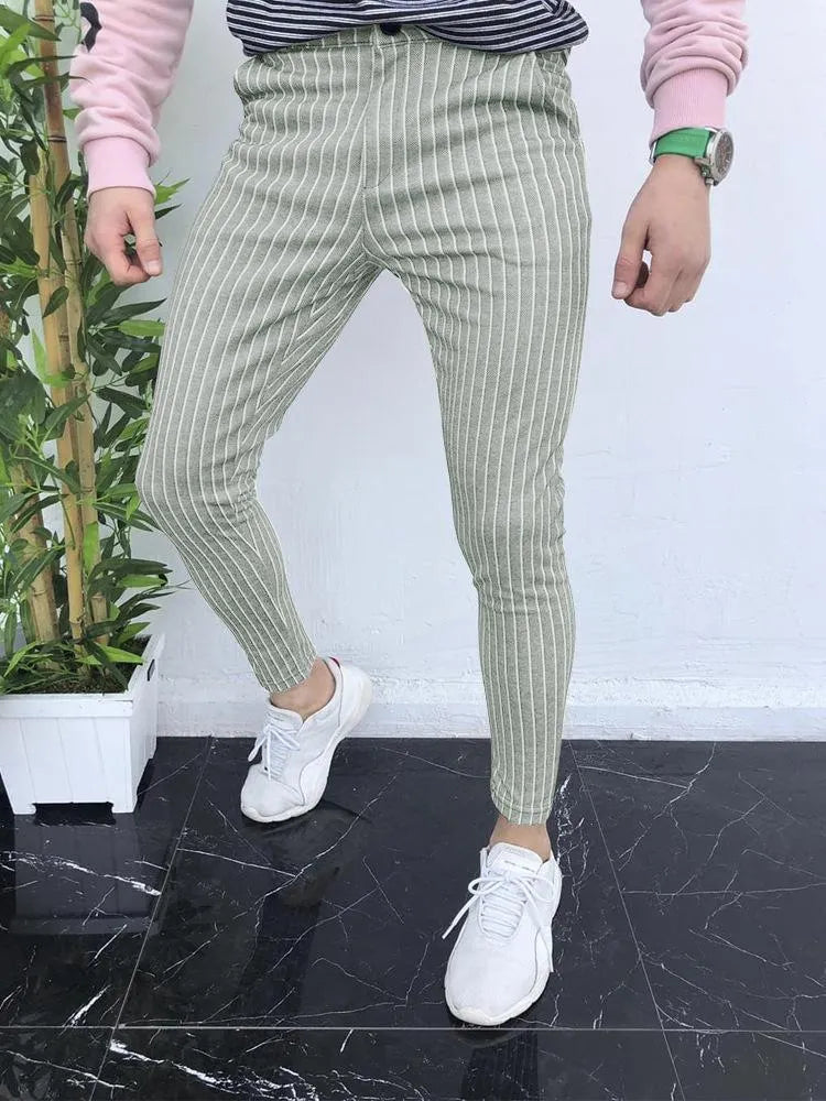 Men's slim-fit plaid casual trousers with straight-leg design and digital printed pattern in RKKZ49 colour