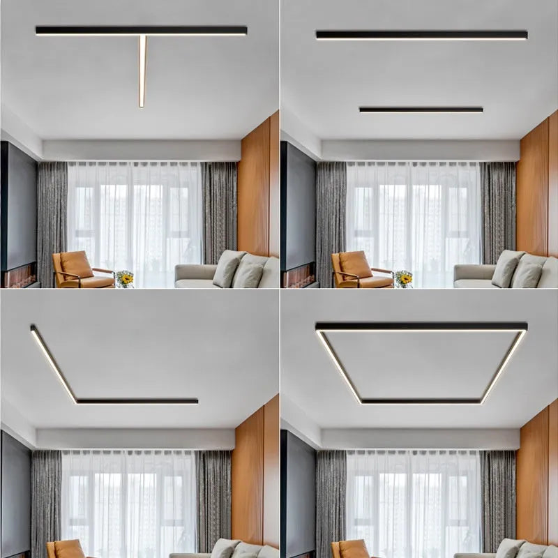 Rectangular aluminium ceiling lamp in Obsidian Black finish, 53.6cm width, 20W