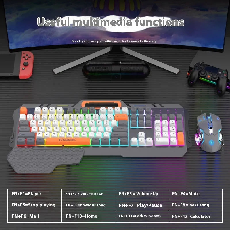 Wired gaming keyboard and mouse combo with backlight in blue or grey colour options