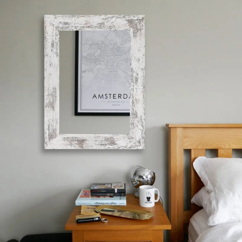 White wall-mounted pastoral style bathroom mirror with retro Chinese design elements