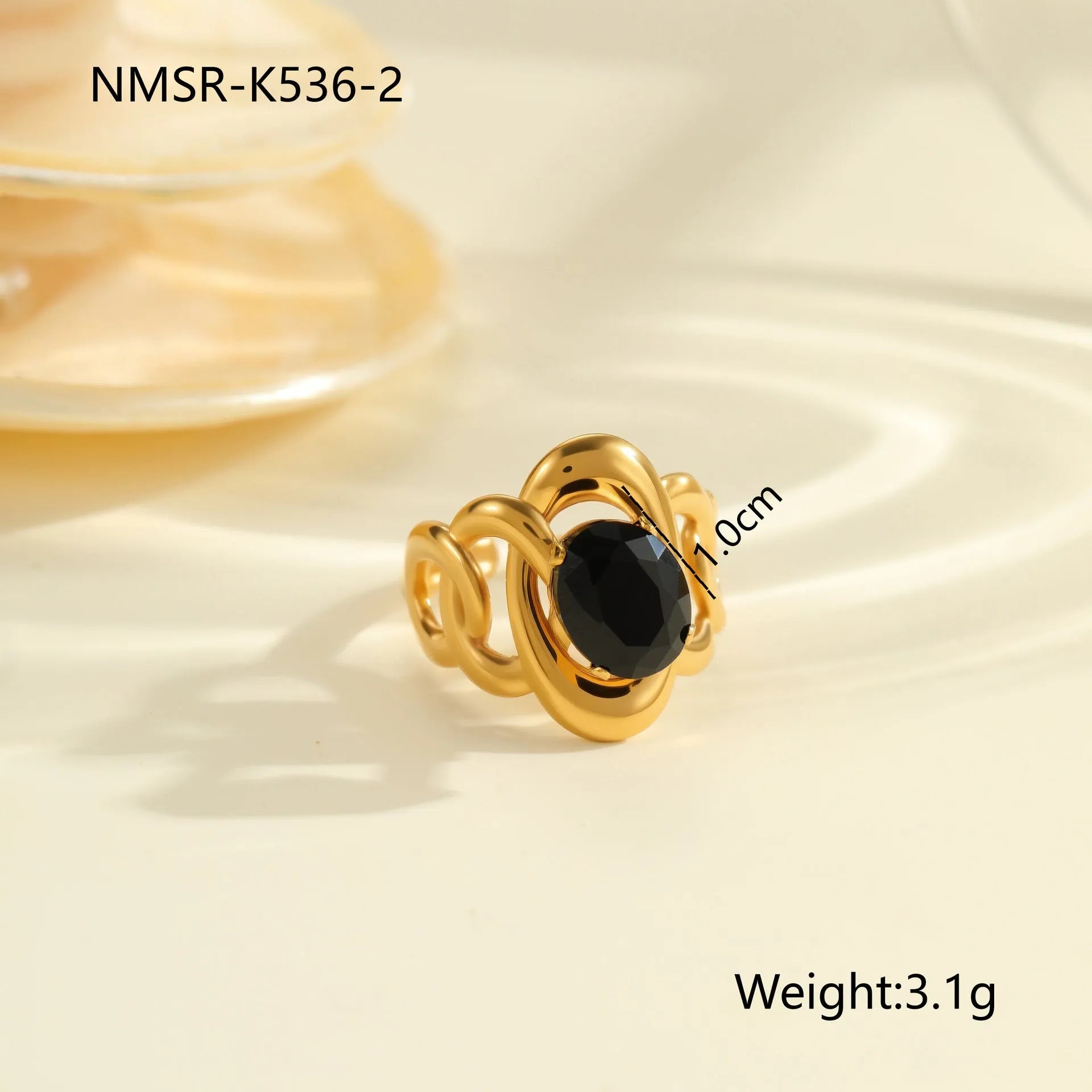 Adjustable open mouth titanium steel ring for women with inlaid zircon stones in a geometry design.