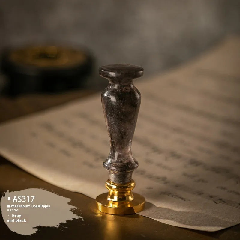 Wooden wax seal handle with decorative metal component in antique silver finish