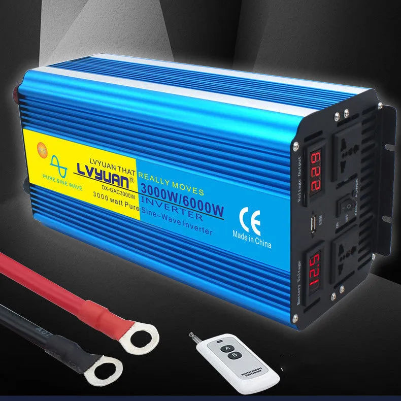 Blue 3000W pure sine wave car power inverter with digital displays and remote control