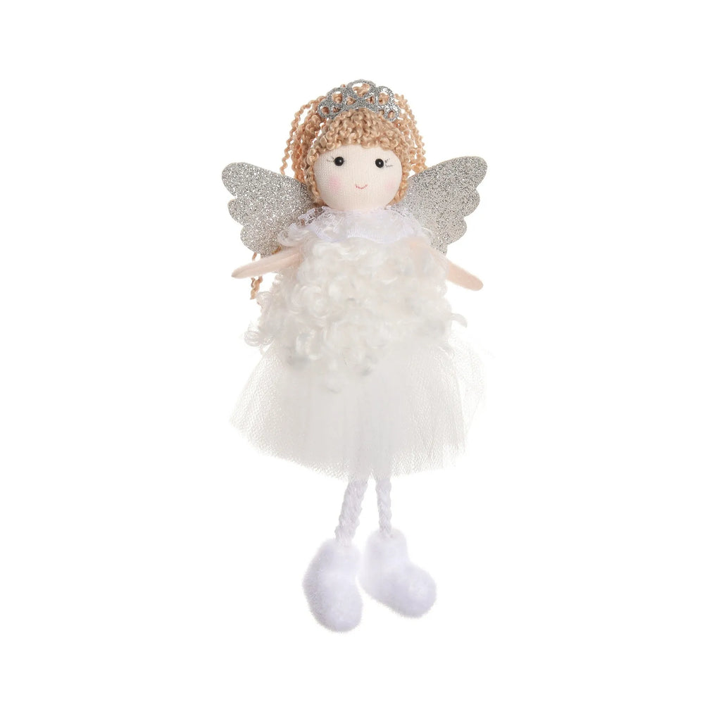 Christmas angel girl hair pendant made from cloth fabric in white, pink and khaki colour options