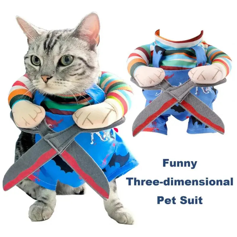 Pet Halloween costume scissor hand suit with adjustable straps on a cat, polyester, size S-XL