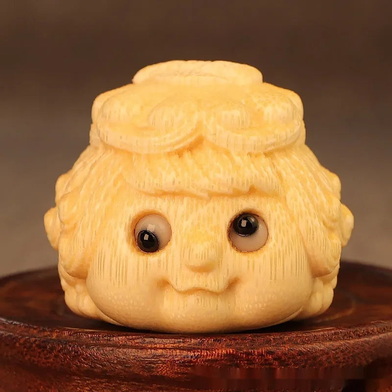 Hand-carved solid bamboo golden toad princess ornament in cute style.