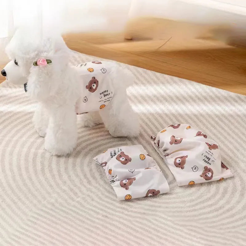 Cartoon bone paw print reusable dog nappy belly band with elastic waistband and fastener tape