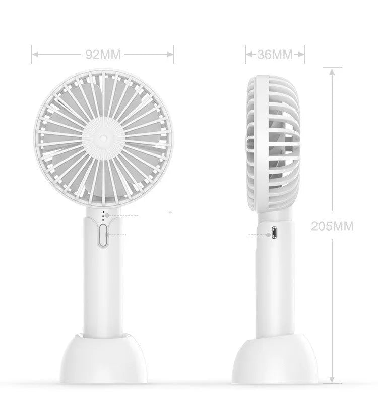 Blue portable USB electric fan with oscillation function and three-speed control on desktop