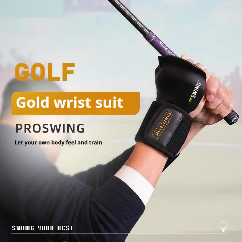 Golf swing trainer arm bracket wrist holder with PU foam fabric suit and green ball on white background