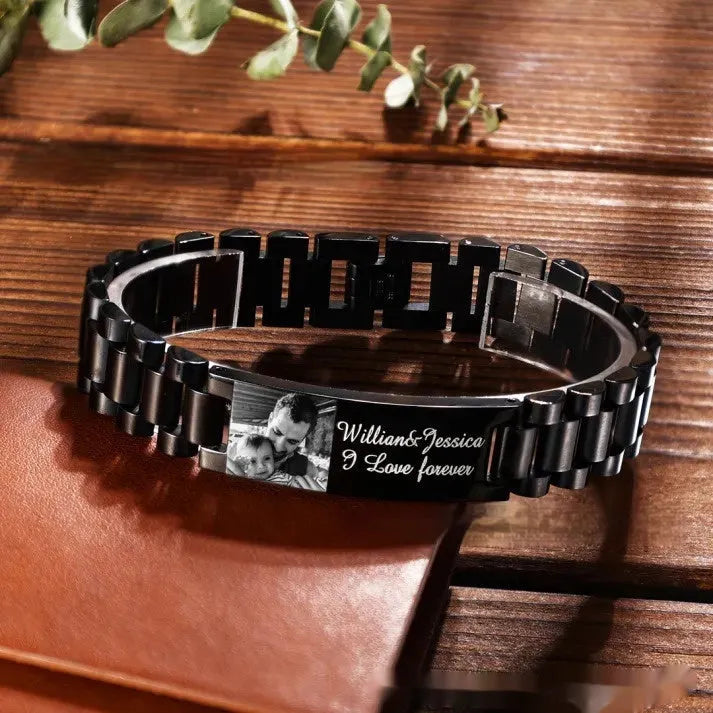 Titanium steel heart-shaped bracelet with electroplated lettering in black or grey options