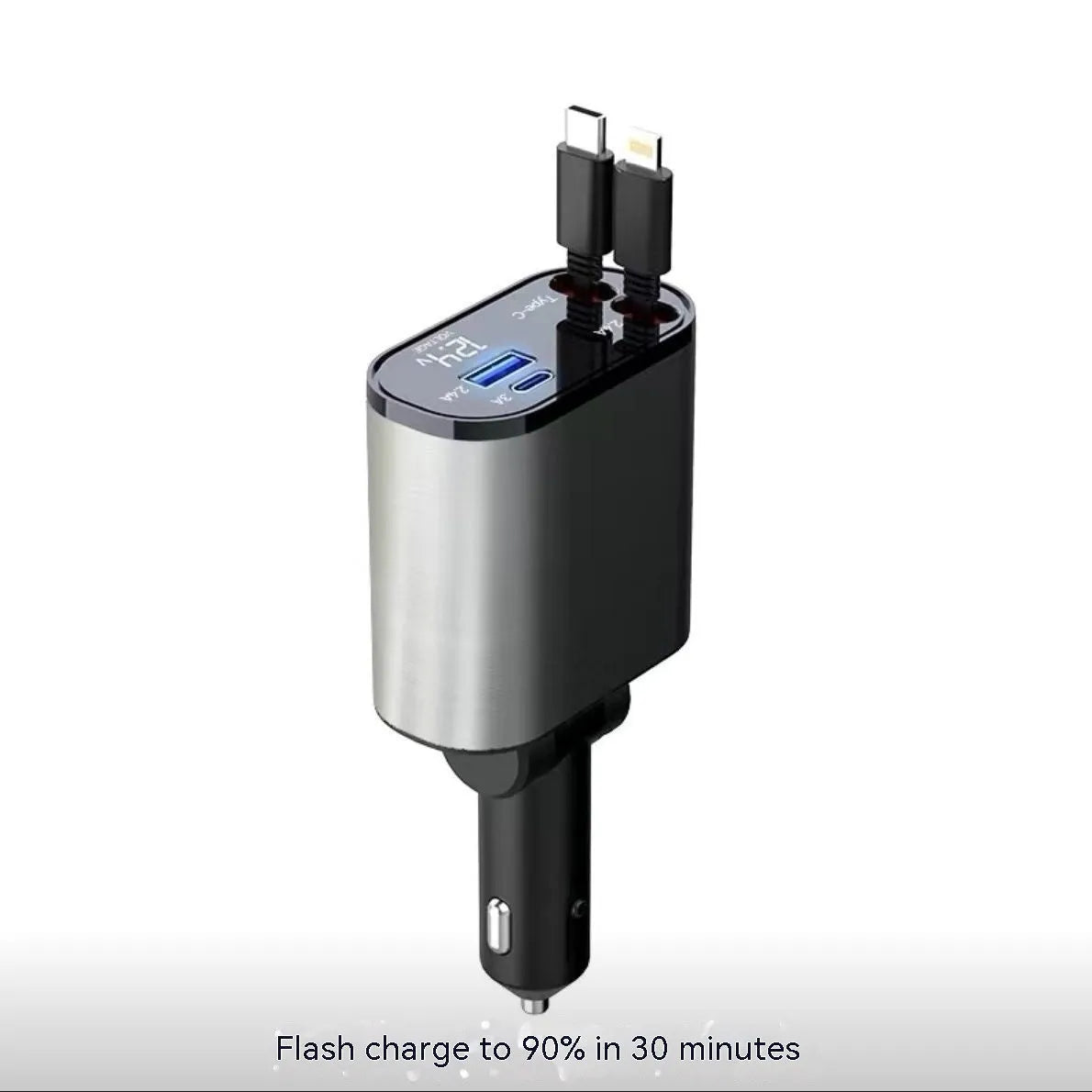 120W universal car charger with cigarette lighter plug and USB ports for fast charging Apple and Huawei devices