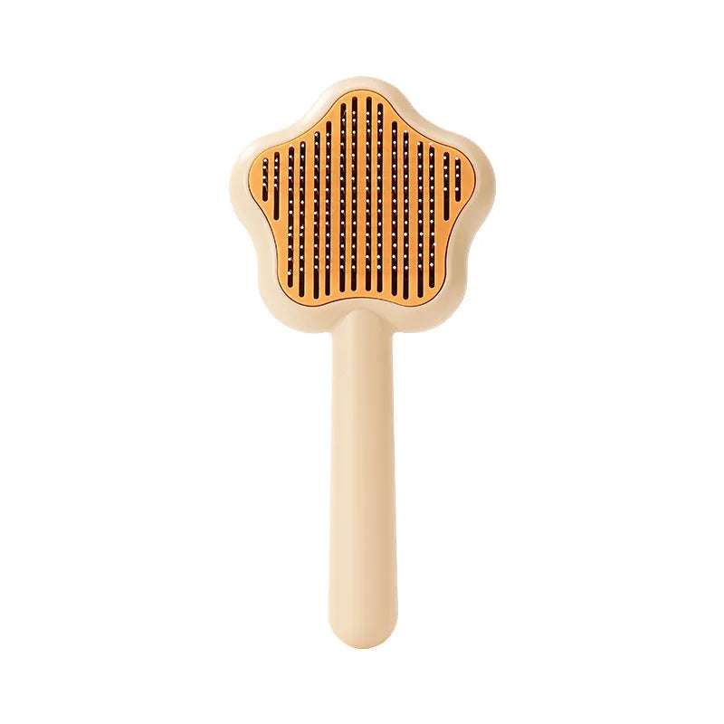 Self-cleaning cat comb magic wand with stainless steel needle teeth in green or yellow colour options