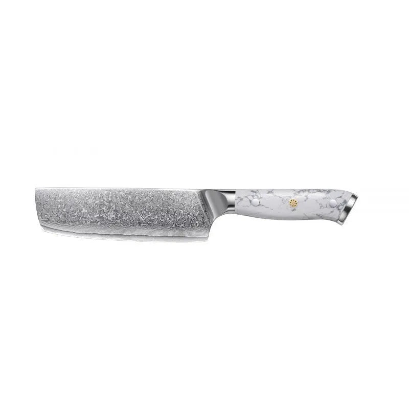 Damascus pattern VG10 steel combined chef's knife with 21cm blade on wooden surface