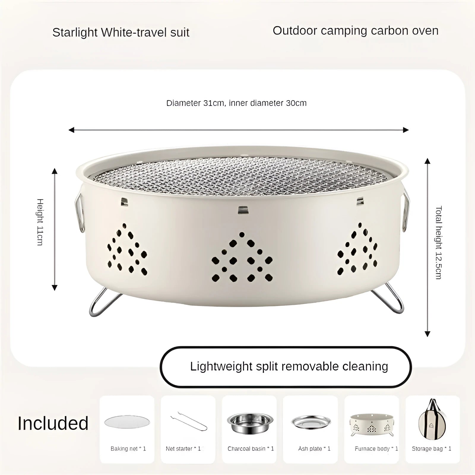 Portable stainless steel barbecue grill with detachable design for outdoor camping and picnics