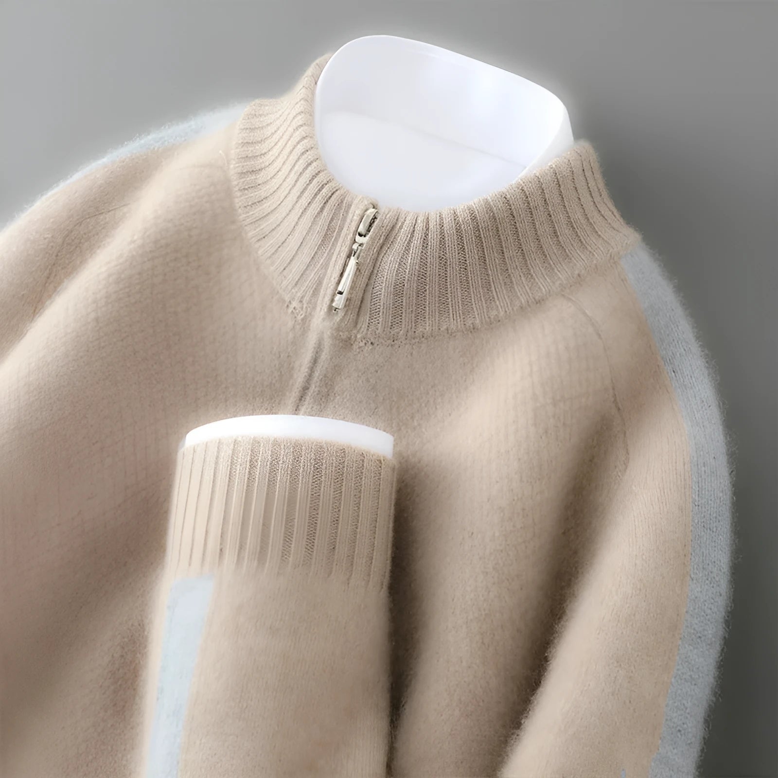 Slim fit half-zip wool sweater with round neck in multiple colour options for plus size leisure wear