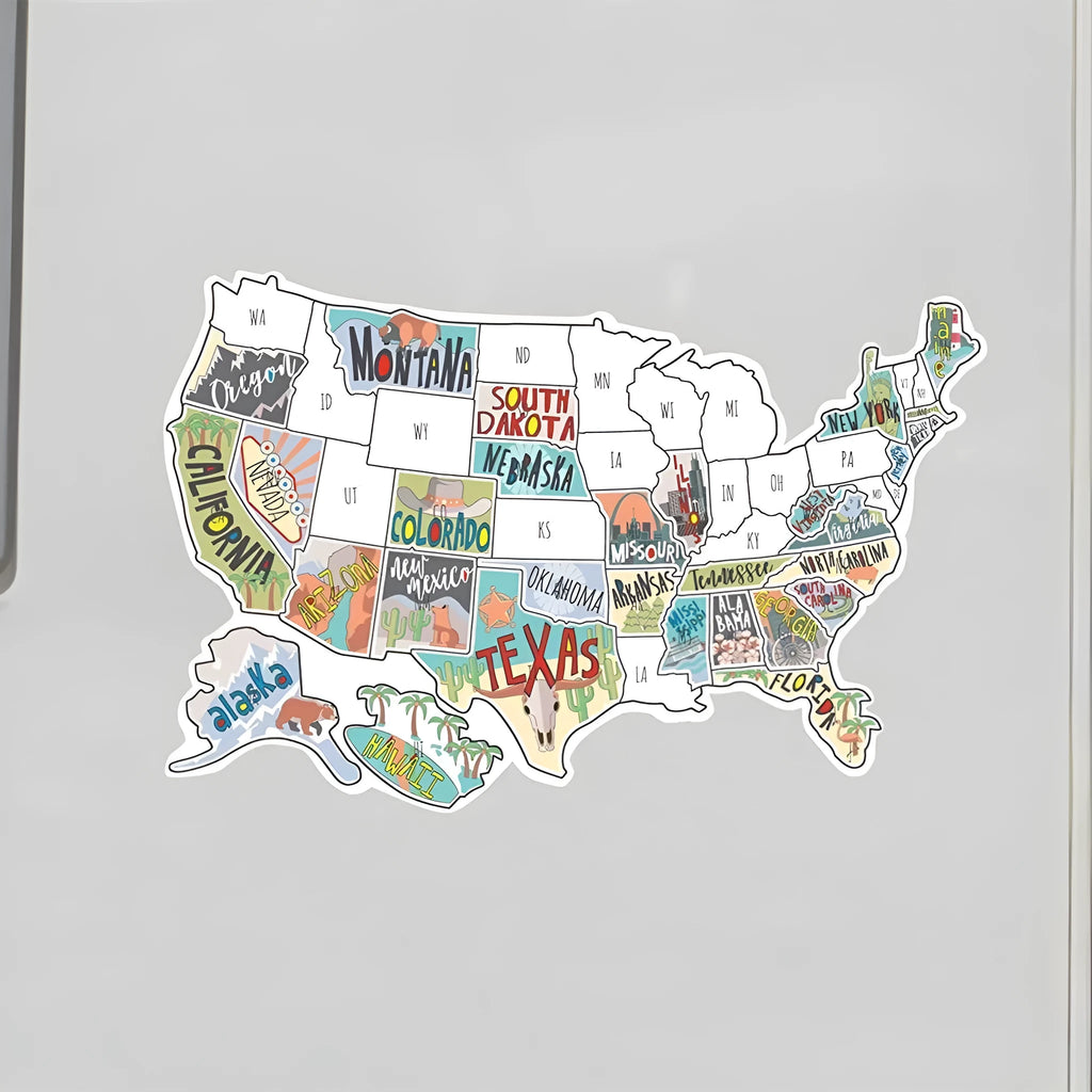 Travel themed car sticker sheet showing world map design with lettering graphics