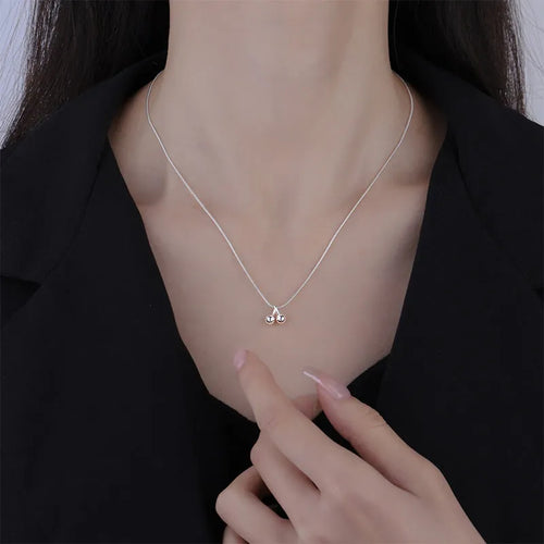 925 silver cherry necklace with snake bone chain, adjustable 21-50 cm length, Korean style fruit pendant
