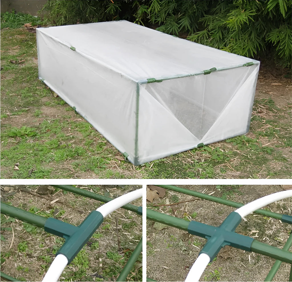 Two white PP plastic plant support connectors for 11mm garden stakes, showing three-way and four-way joint designs.