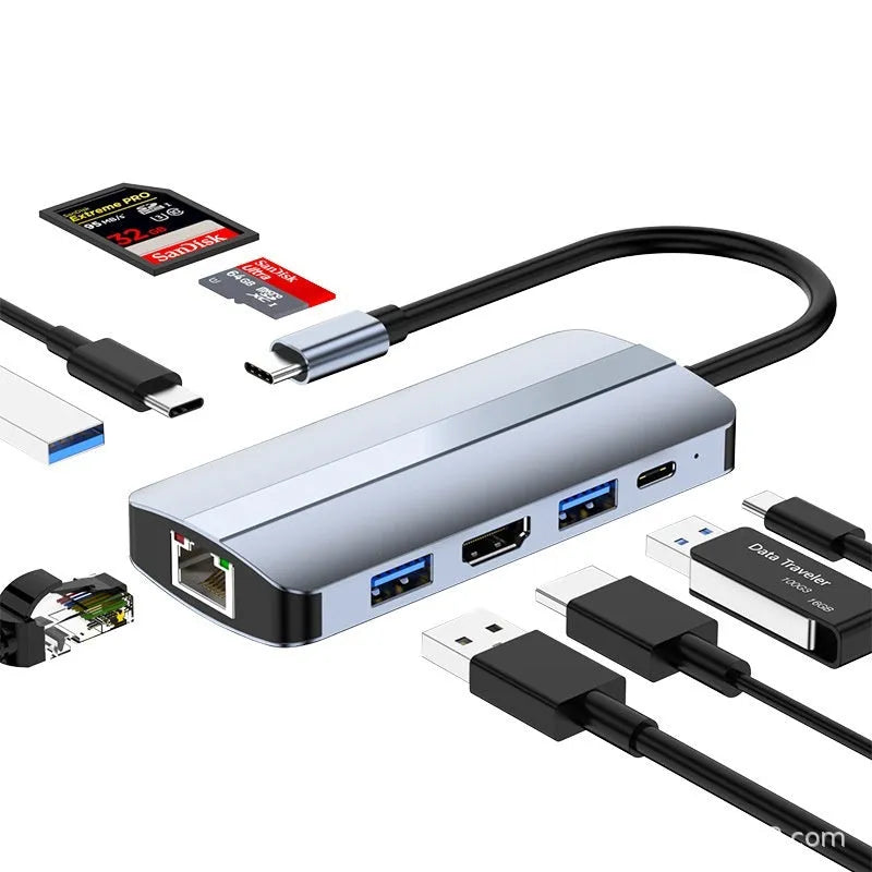 USB-C 7-in-1 expansion dock with HDMI port and USB 3.0 hub on a 15cm cable.