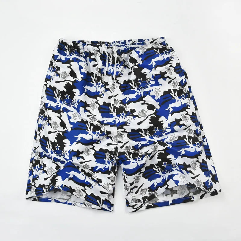 Men's floral print five-point swimming trunks made from polyester in a free size.